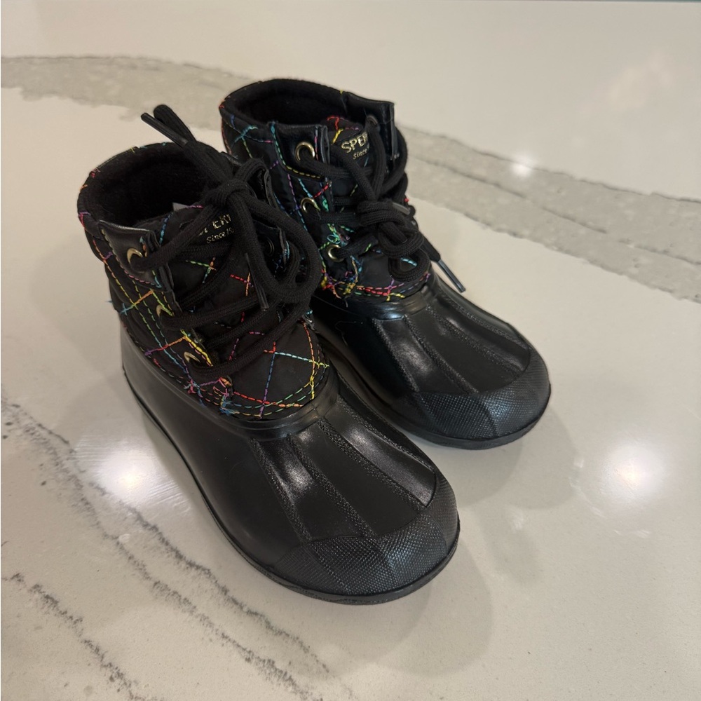 Sperry Kids Black Boots with Colorful Stitching